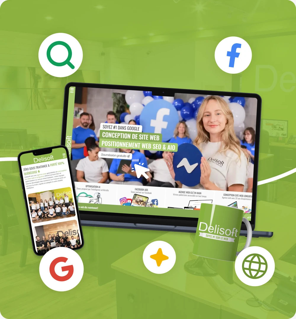 Collage de designs de sites web sur mesure réalisés par Delisoft