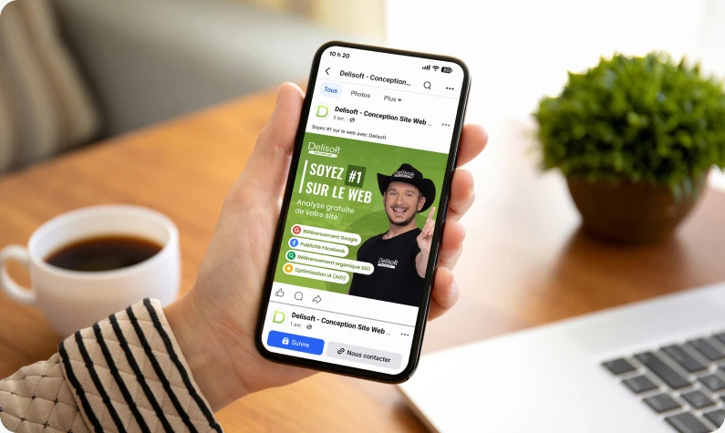Publicité Delisoft affichée sur un téléphone